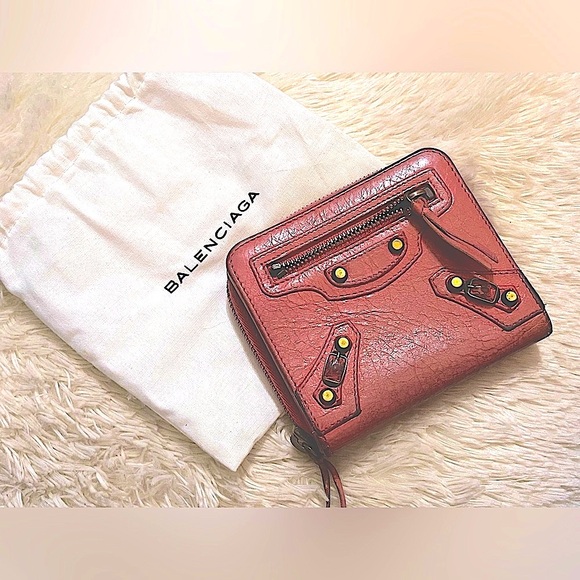 Balenciaga Handbags - Balenciaga Leather Studded zip around bifolder Wallet